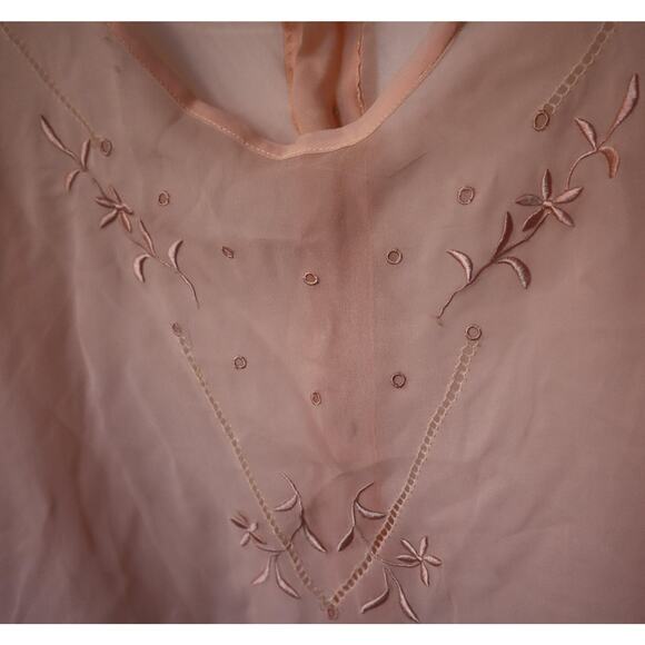 1920's Sheer Embroidered Chiffon Pink Blouse Unusual Waistline - Picture 2 of 5